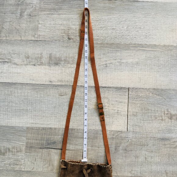 Handmade Leather Patchwork Crossbody Shoulder Bag with Fringe and Beading - Picture 15 of 15